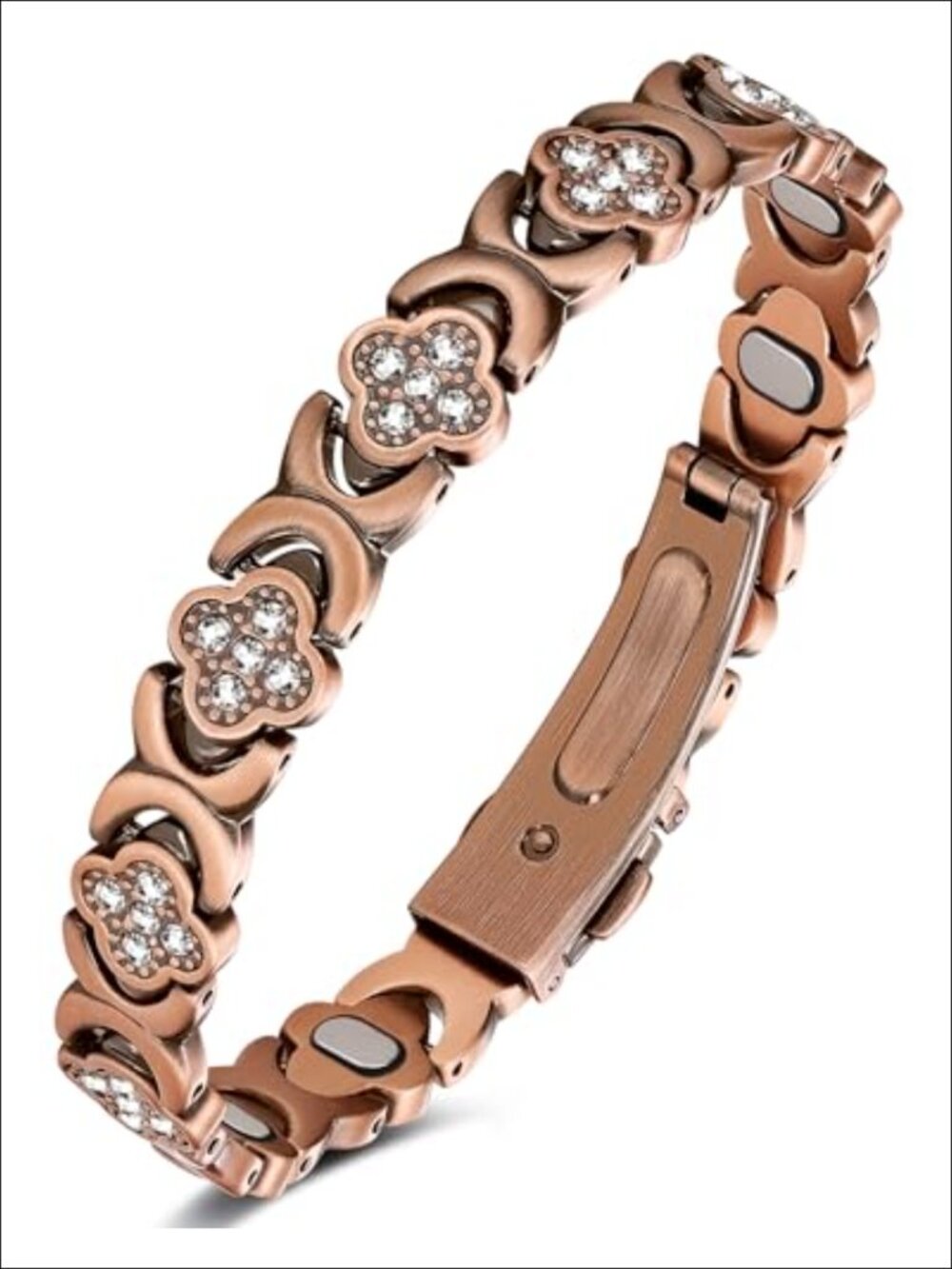 Pure Copper Magnetic Bracelet with Neodymium Magnets & Cubic Zirconia,
